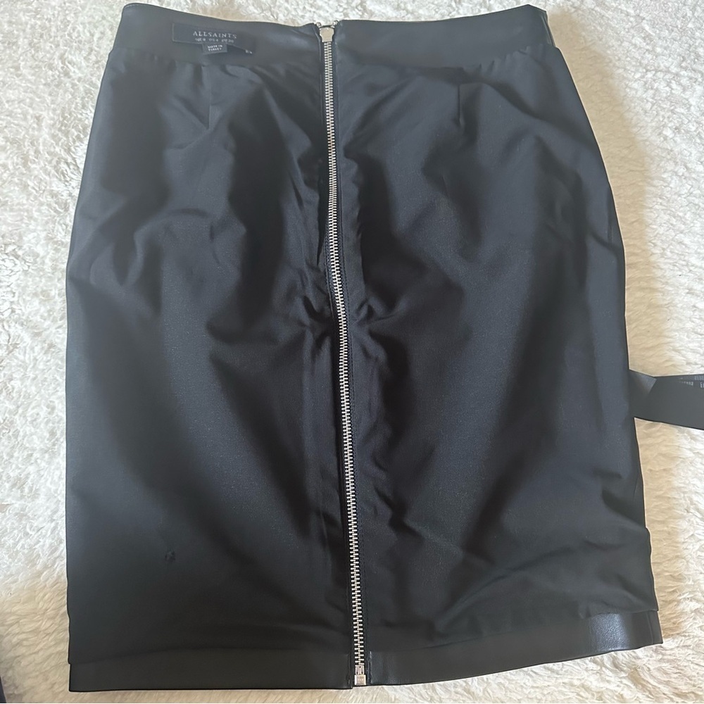All Saints Axel Faux Leather Zip Front Skirt Black Classic Edge Size 8 - Picture 12 of 12